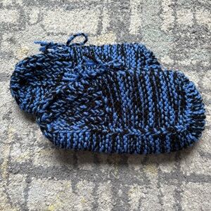 Cottagecore Handmade Blue and Black Knit Slippers